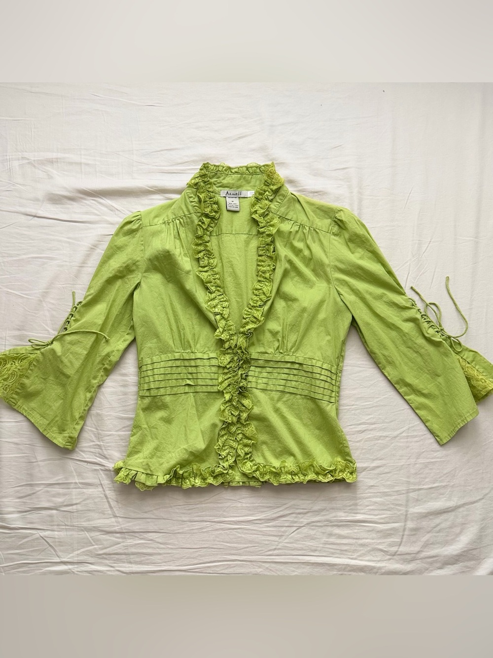 Azwell Lime Green Ruffle-Front Women's Blouse